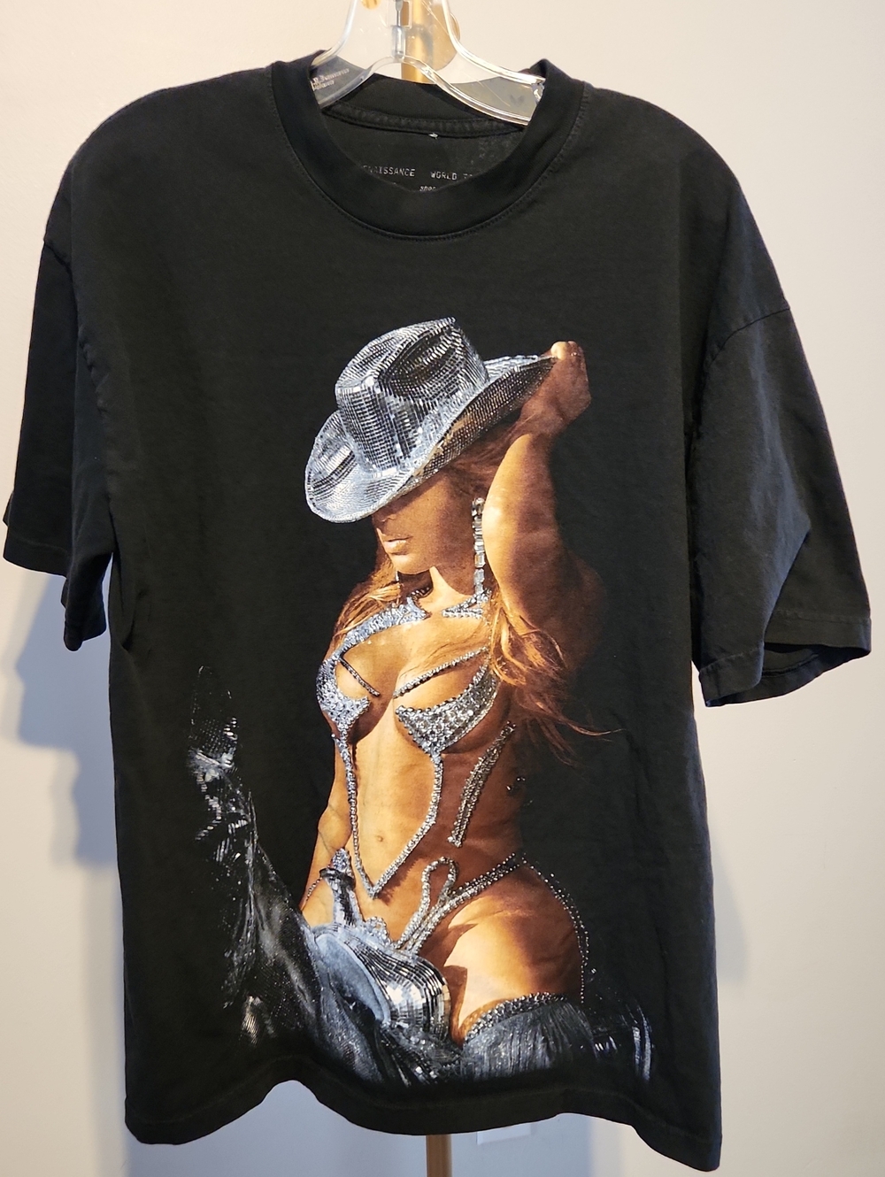 Black Graphic Tee with Rhinestone Cowgirl Print